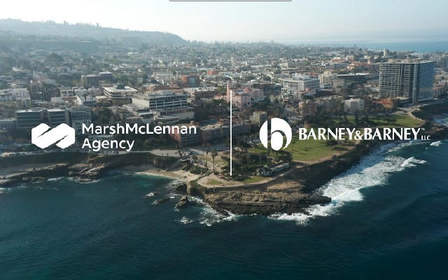 Barney & Barney logo city background with ocean